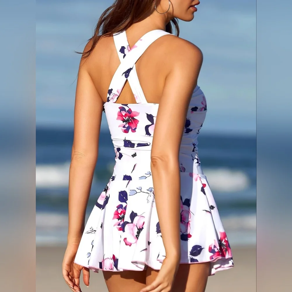 NEW! Miyang Floral Women's Swim One Piece With Built In Boyshorts.